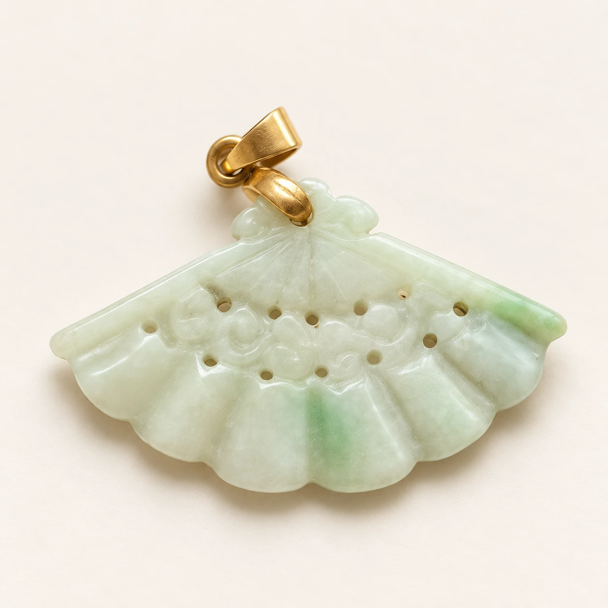 Jade Fan Pendant — studio background edit of supplied product photo