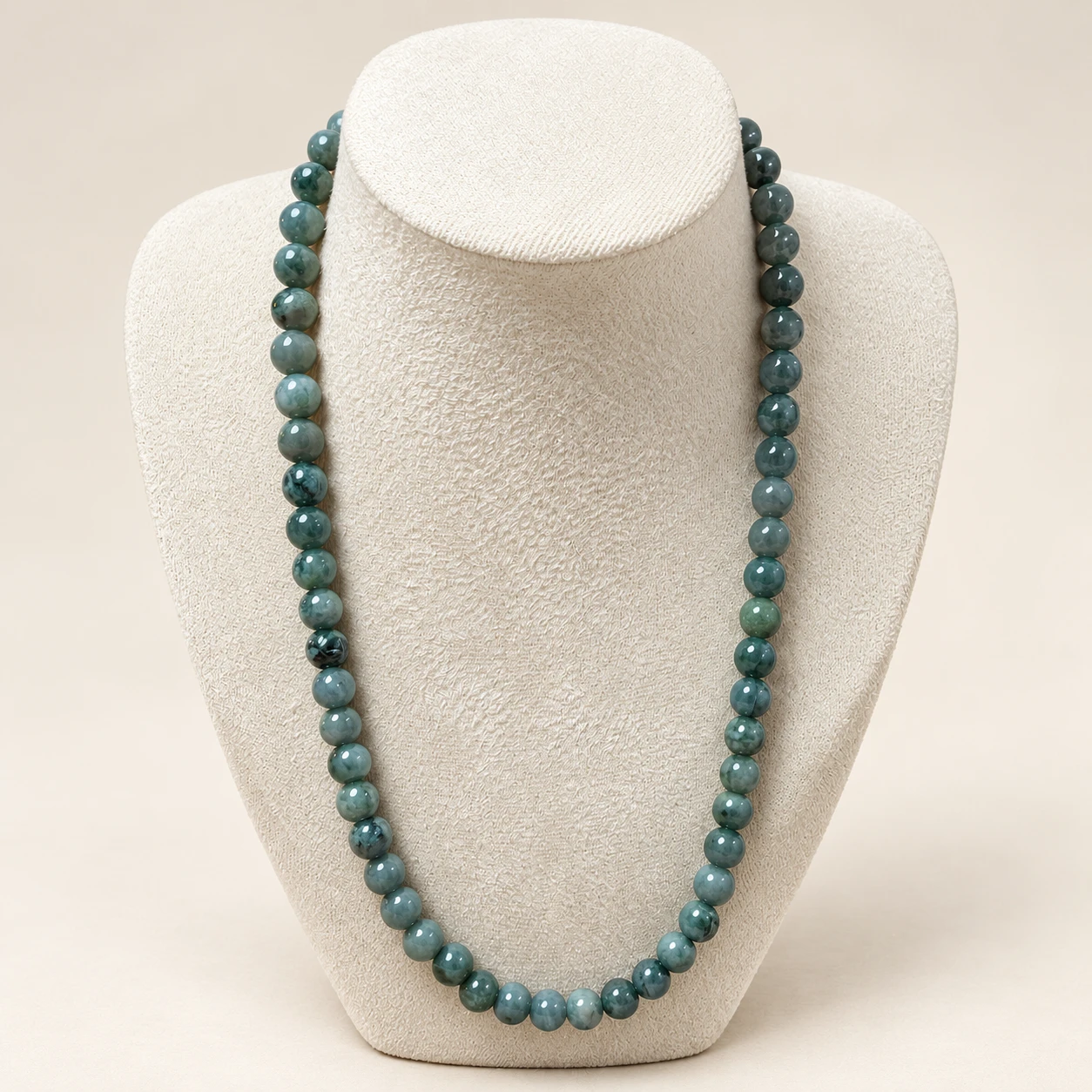 Blue-Green Jade Bead Necklace — studio background edit of supplied product photo